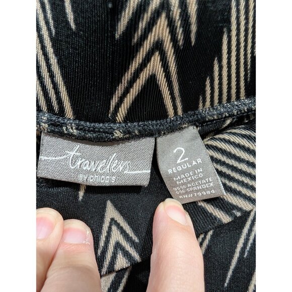 Chico's Travelers Pants Size 2 (L) Black and Tan Patterned Wide-Leg Pants Boho - Picture 4 of 16